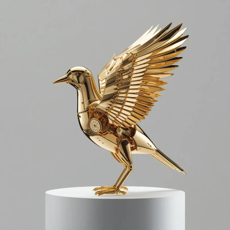 Avant-Garde White Gold Mechanical Bird With 3D Articulated Feather Plate Wings | AI Art Prompt — AI image prompt