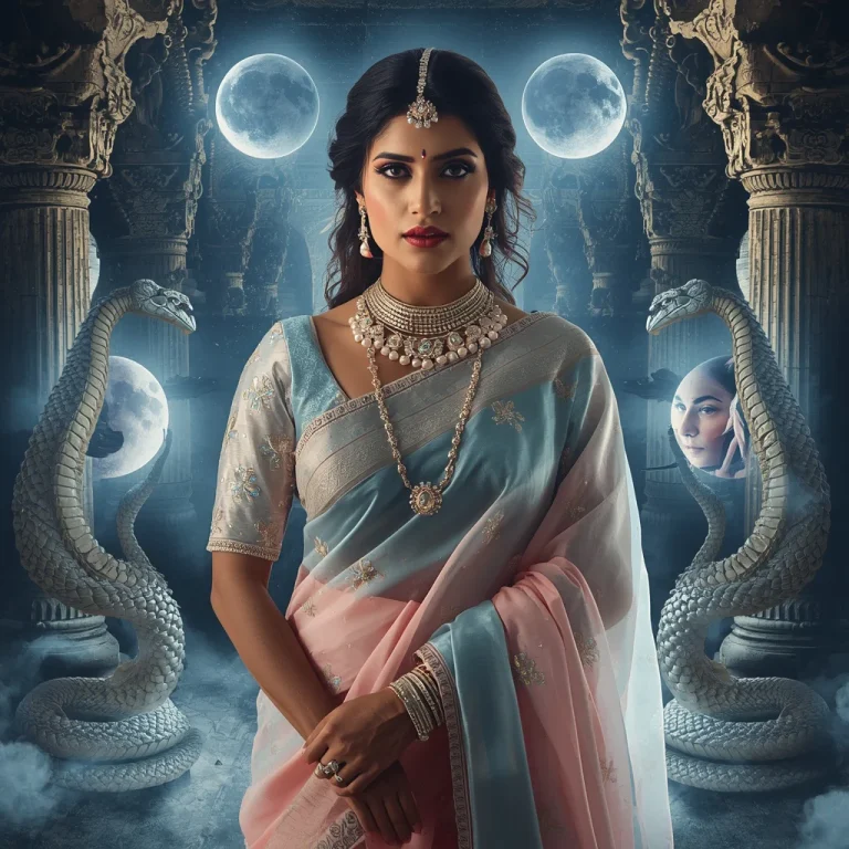 Festive Pastel Saree Moonstone Serpent Temple Collage | Sacred Lunar Power Prompt — AI image prompt