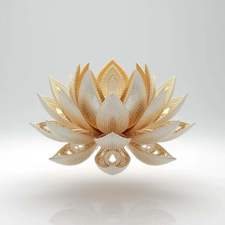 Hyper-Detailed White Gold Mechanical Lotus With Floating Diamond-Encrusted Petals | Trending ChatGPT Prompt — AI image prompt