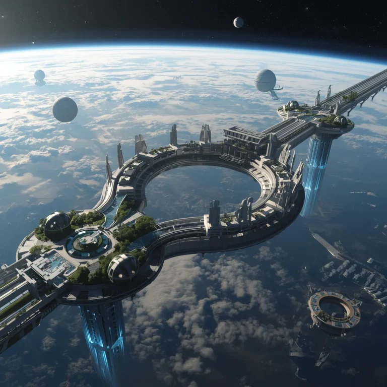 Luxury Floating Giant Crown Bridge Connecting Multiple Artificial Moons Across Space | Prompt new — AI image prompt