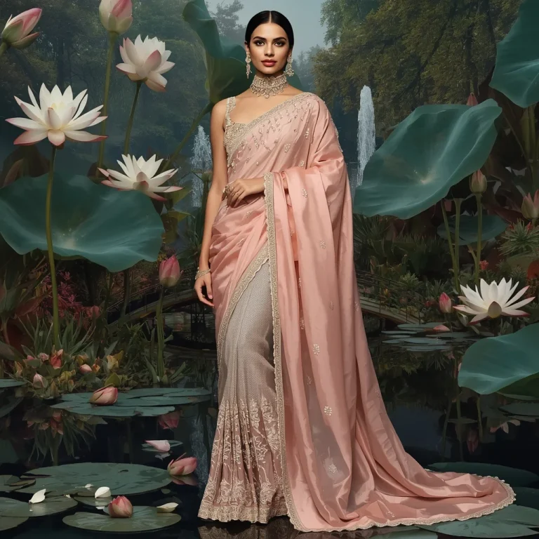 Luxury Giant Water Lily Sculpture Saree With Floating Botanical Lake Background | prompt for girls chatgpt — AI image prompt