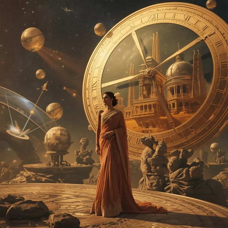 Luxury Saree In Infinite Floating Sundial Universe Prompt — AI image prompt