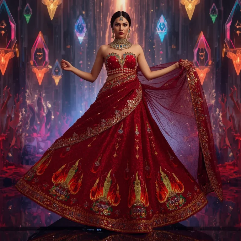 Ruby Inferno Celestia Saree with Floating Flame Thrones and Neon Crystal Hypercity | new ai prompt girl aesthetic — AI image prompt