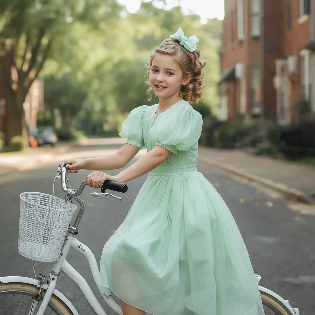 A cute girl in a pastel green organza dress — AI image prompt