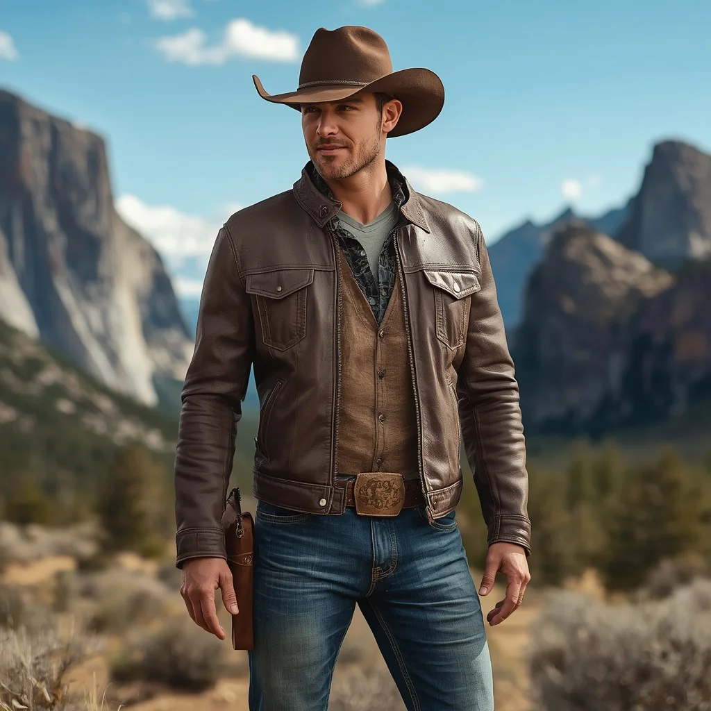 Men’s Western Fashion: Rugged Charm in the Wilderness — AI image prompt
